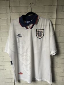 ENGLAND 1993 1995 HOME ORIGINAL UMBRO FOOTBALL SHIRT #25 RUDDOCK – ADULT XL